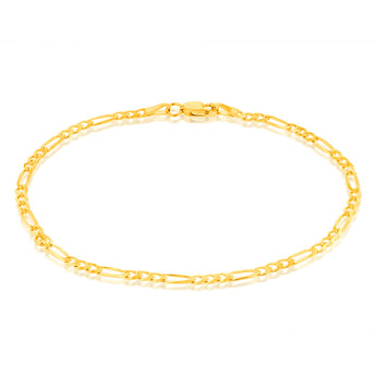 9ct Yellow Solid Gold Fancy 70 Gauge 19cm Figaro 1:3 Bracelet