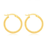 9ct Yellow Gold 15mm Textured Hoop Earrings