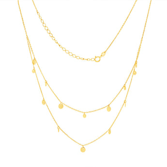 9ct Yellow Gold Round Disc Charms On Double 42cm Chain