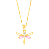 9ct Yellow Gold Zirconia Pink Dragonfly Pendant