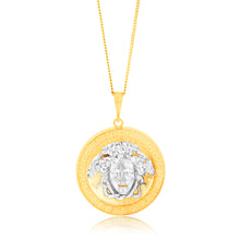 Load image into Gallery viewer, 9ct Yellow &amp; White Gold Medusa Greek Key Round Diamond Cut Pendant