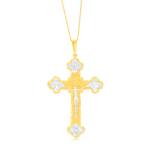 Load image into Gallery viewer, 9ct Yellow &amp; White Gold Diamond Cut Crucifix Pendant
