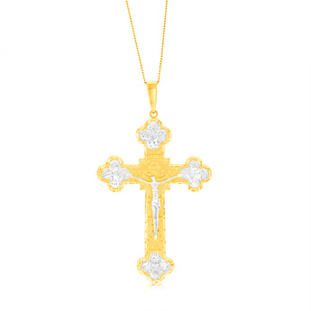 9ct Yellow & White Gold Diamond Cut Crucifix Pendant