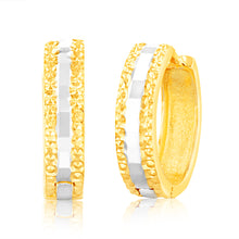 Load image into Gallery viewer, 9ct Yellow And White Gold Patterned Fancy Hoops