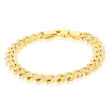 Load image into Gallery viewer, 9ct Yello Gold Curb Fancy Zirconia 19cm Bracelet