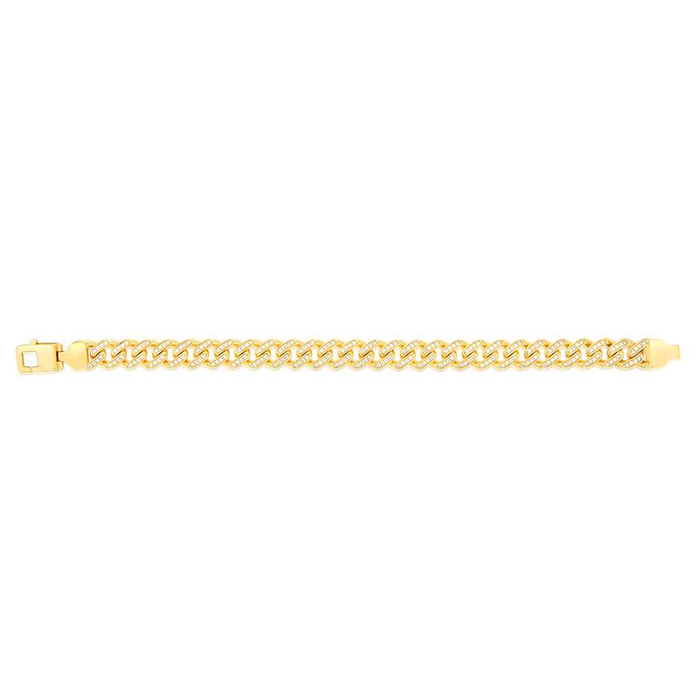 9ct Yello Gold Curb Fancy Zirconia 19cm Bracelet