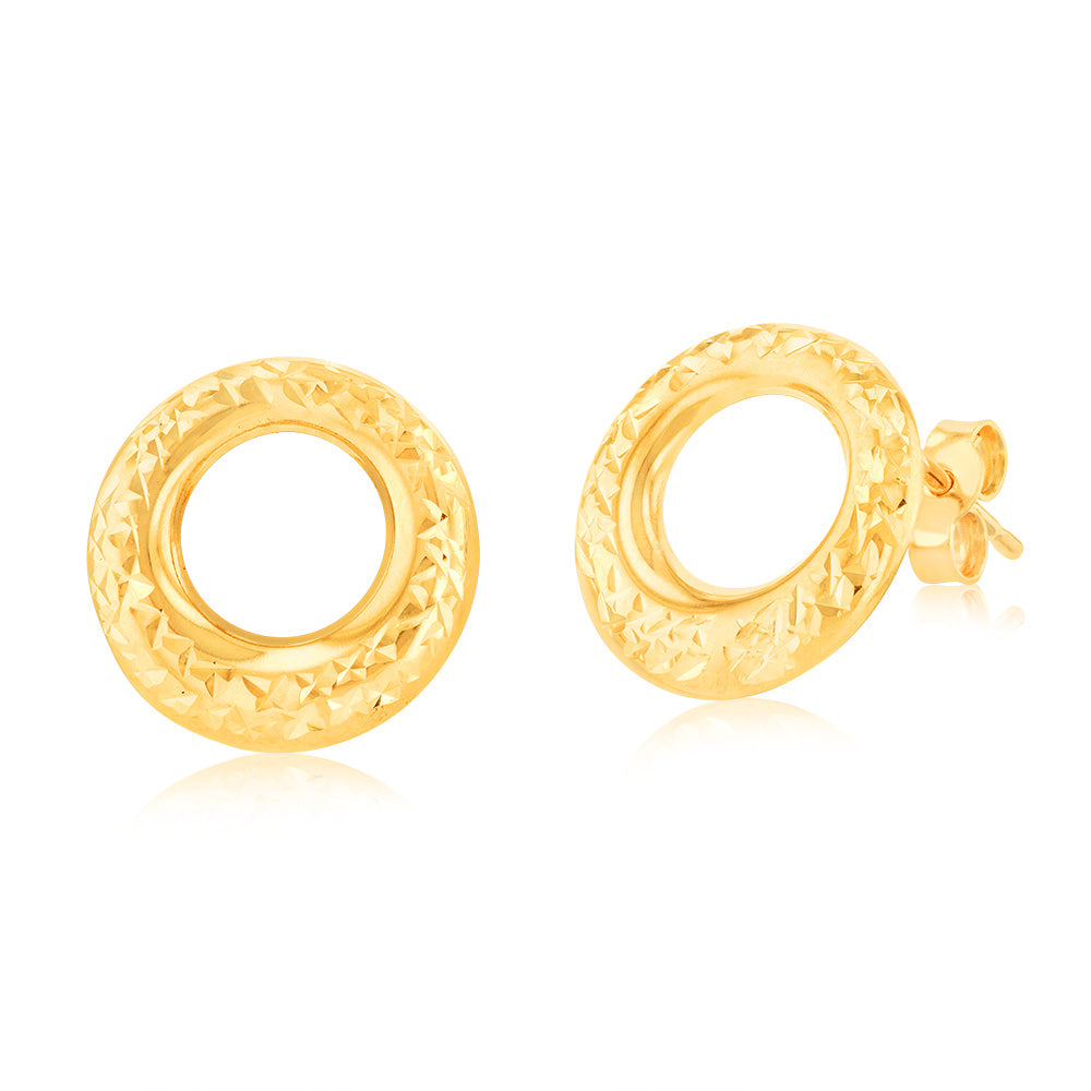 9ct Yellow Gold Textured Circle Of Life Stud Earrings