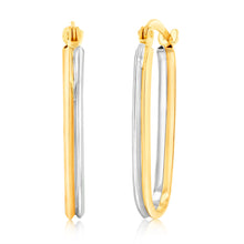 Load image into Gallery viewer, 9ct Yellow And White Gold Two Tone Elongated Hoop Earring