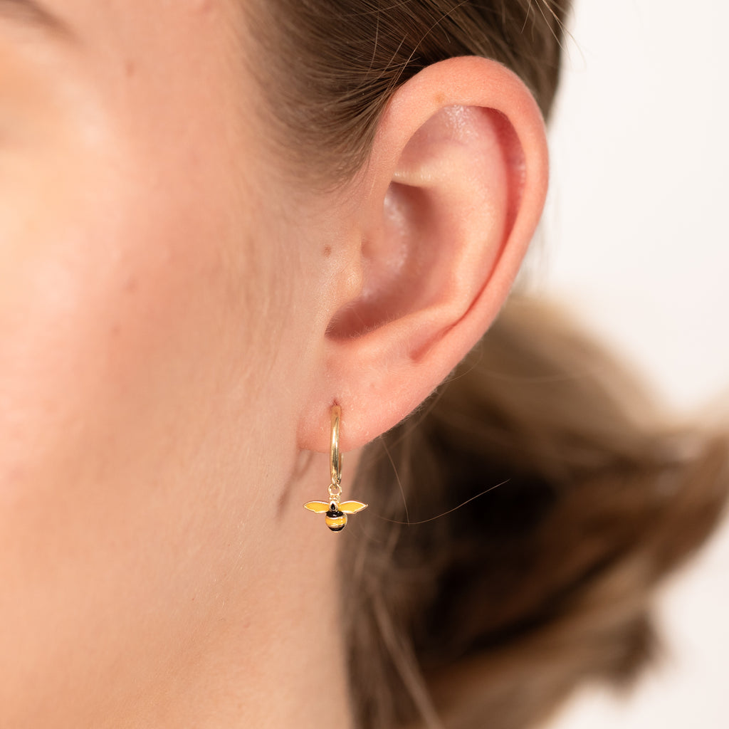 9ct Yellow Gold Enamel Bee on Sleeper Earrings