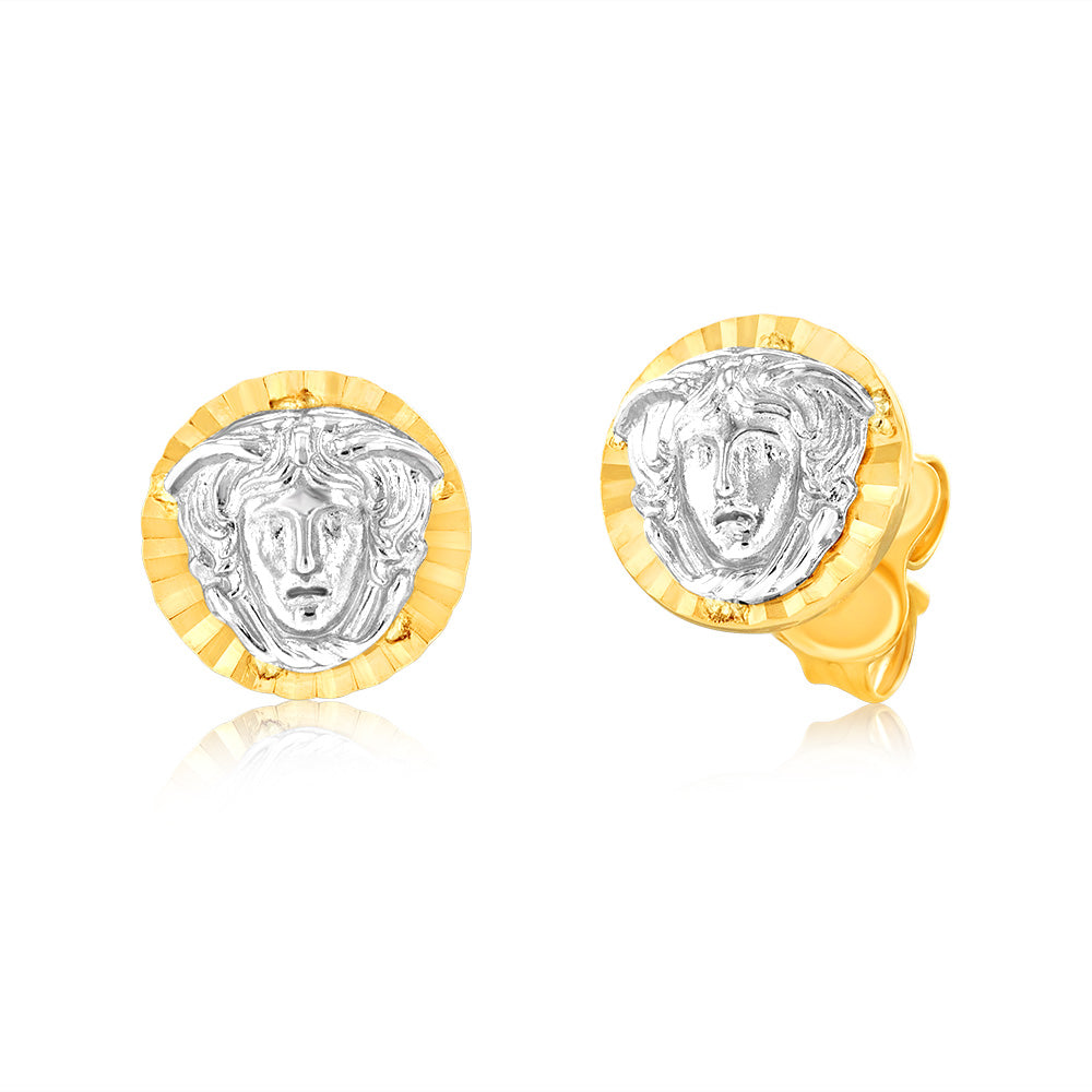 9ct Yellow And White Gold Two Toned Medusa Stud Earrings