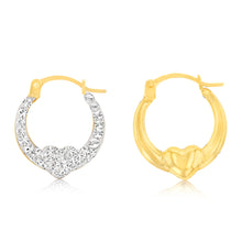 Load image into Gallery viewer, 9ct Yellow Gold Crystalique Heart Creole Earrings