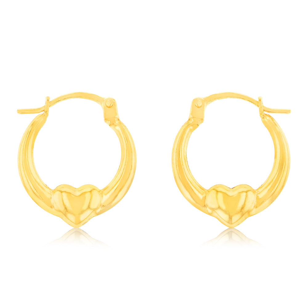 9ct Yellow Gold Crystalique Heart Creole Earrings