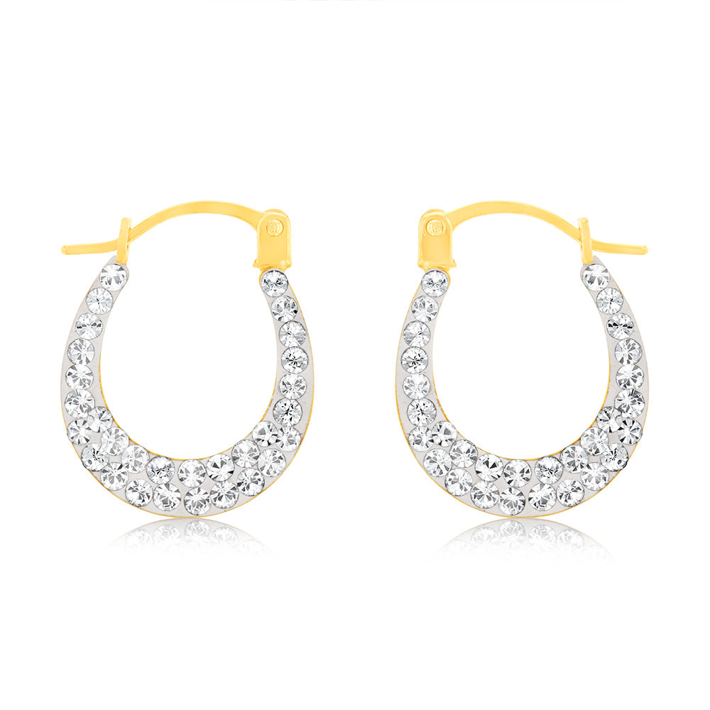 9ct Yellow Gold Crystalique Mini Creole Diamond Cut Earrings