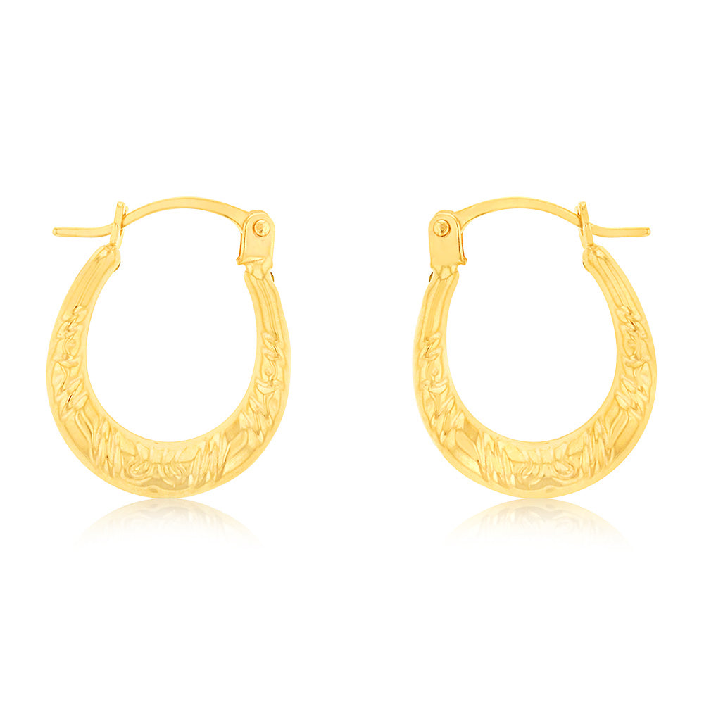 9ct Yellow Gold Crystalique Mini Creole Diamond Cut Earrings