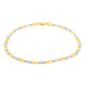 9ct Yellow And White Gold Fancy Rectangle Links 19.1cm Bracelet