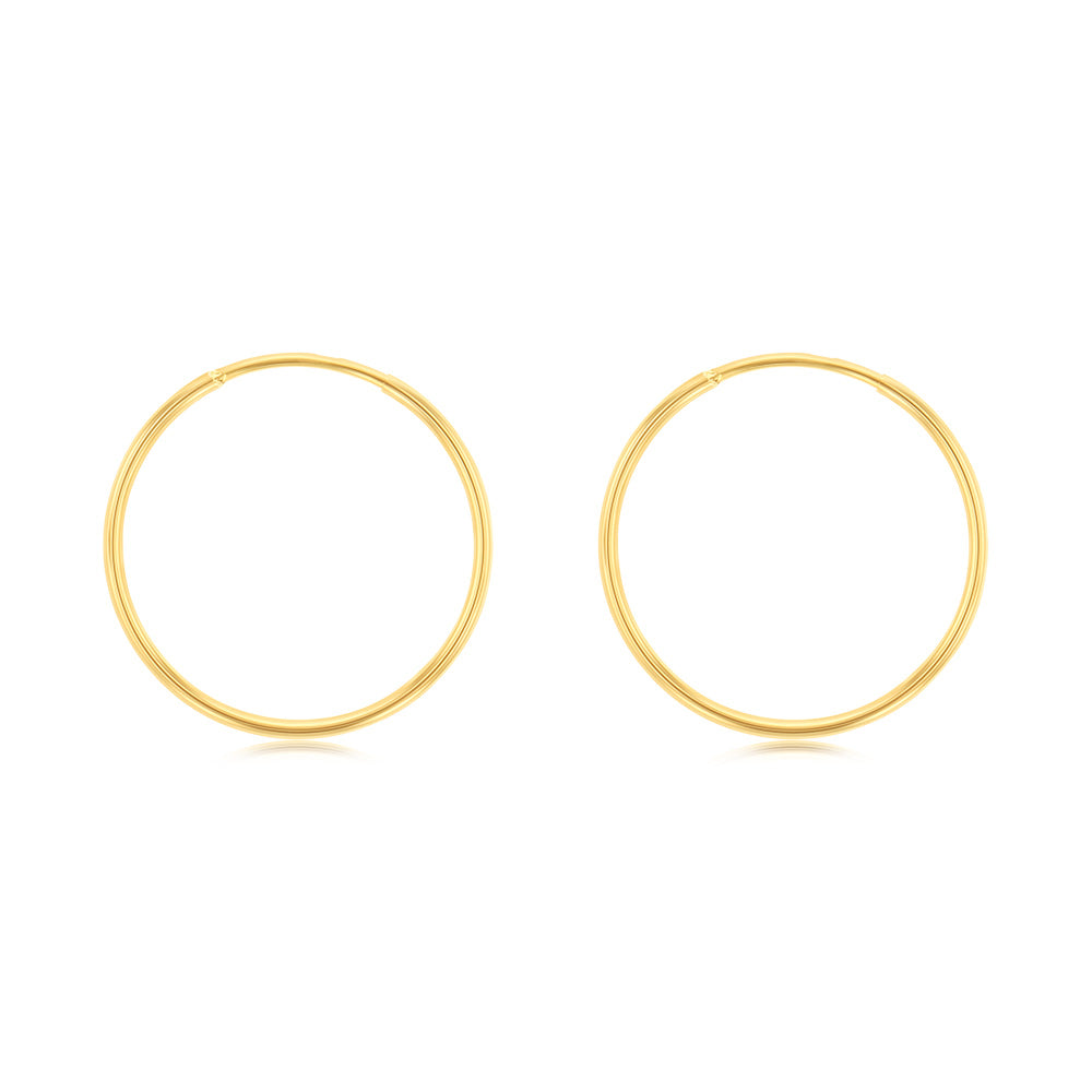9ct Yellow Gold Plain 15mm Sleeper Earrings