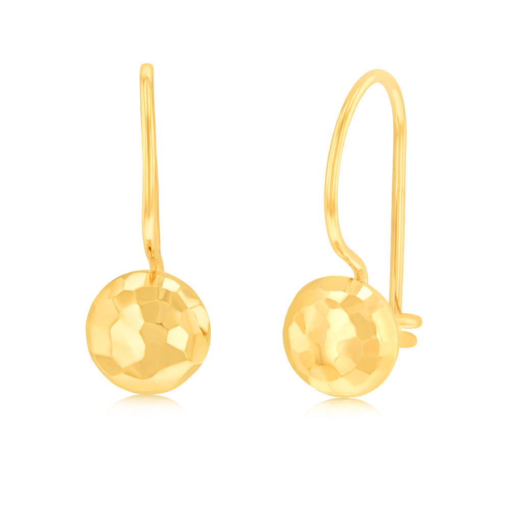 9ct Yellow Gold Diamond Cut 5.4mm Flat Euroball Hook Earrings