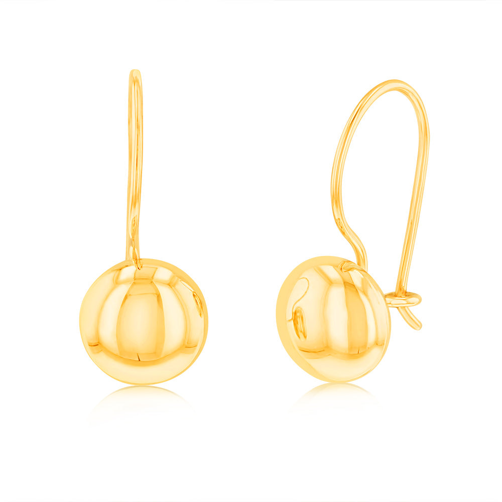 9ct Yellow Gold Polished 6.9mm Flat Euroball Hook Earrings