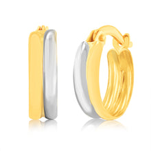 Load image into Gallery viewer, 9ct White And Yellow Gold Two tone Fancy Hoop Earrings