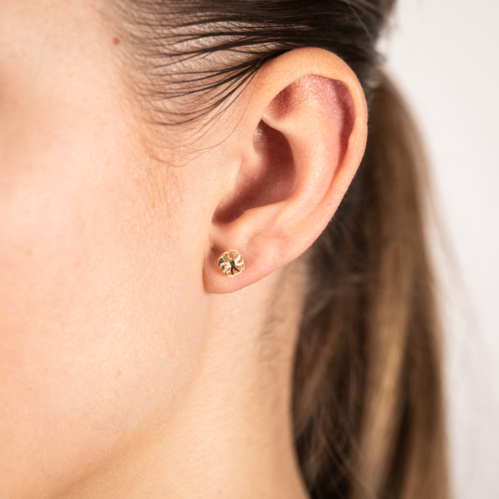 9ct Yellow Gold Diamond Cut Fancy Flower Stud Earrings