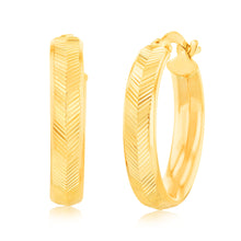 Load image into Gallery viewer, 9ct Yellow Gold Double side Diamond Cut Hoop Earrings