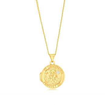 9ct Yellow Gold Two tone Round St Christopher 16mm Locket Pendant