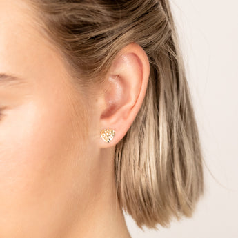 9ct Yellow Gold Textured Heart Stud Earrings