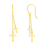 9ct Yellow Gold Double Cross On Chain Hook Earrings