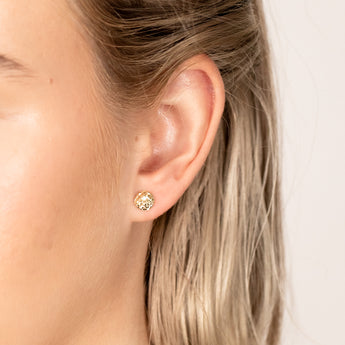 9ct Yellow Gold Patterned Round Disc Stud Earrings
