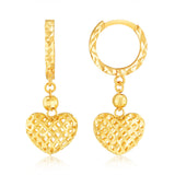 9ct Yellow Gold Heart Charm on Hoop Earrings