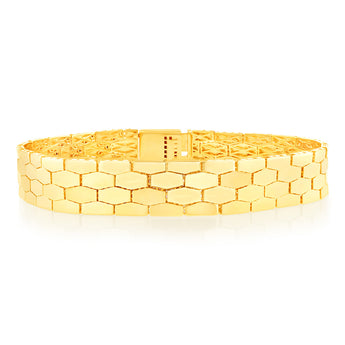 9ct Yellow Gold Fancy Honeycomb 19.7cm Bracelet
