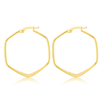 9ct Yellow Gold Geometric Shaped 25mm Hoop Earrings