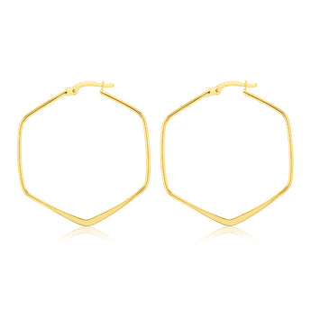 9ct Yellow Gold Geometric 30mm Hoop Earrings