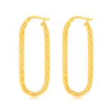9ct Yellow Gold Twisted Elongated Hoop Earrings