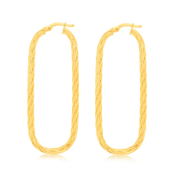 9ct Yellow Gold Twisted Elongated Hoop Earrings