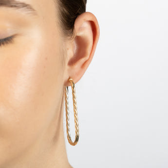 9ct Yellow Gold Twisted Elongated Hoop Earrings