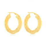 9ct Yellow Gold Double Side Textured Oval Hoop Earrings