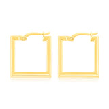 9ct Yellow Gold  Polished Square Hoop Earrings