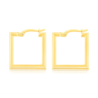 9ct Yellow Gold  Polished Square Hoop Earrings