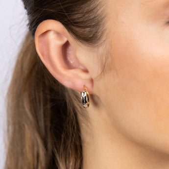 9ct Yellow and White Two-Tone Gold Textured Fancy Elongated Hoop Earrings