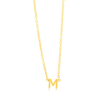 9ct Yellow Gold Initial "M" Pendant On Chain