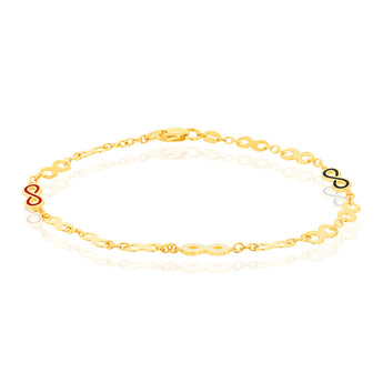 9ct Yello Gold Coloured Enamel On Double Sided Infinity 19.1cm Bracelet