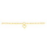 9ct Yellow Gold Open Heart Charm Paperclip 19.1cm Bracelet