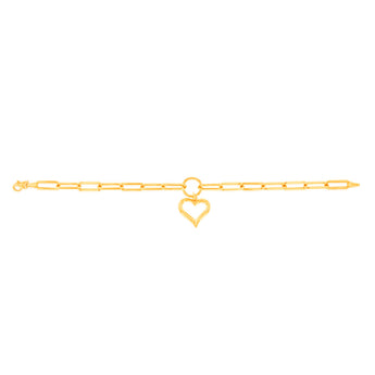 9ct Yellow Gold Open Heart Charm Paperclip 19.1cm Bracelet