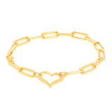 9ct Yellow Gold Open Heart Paperclip 19.7cm Bracelet