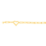 9ct Yellow Gold Open Heart Paperclip 19.7cm Bracelet