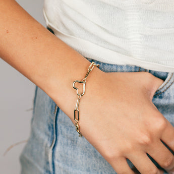 9ct Yellow Gold Open Heart Paperclip 19.7cm Bracelet