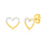 9ct Yellow And White Gold Small Open Heart Stud Earrings