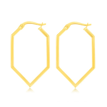 9ct Yellow Gold Hexagonal Hoop Earrings