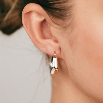 9ct Yellow And White Two Tone Gold Geometric Chunky Hoop Earrings